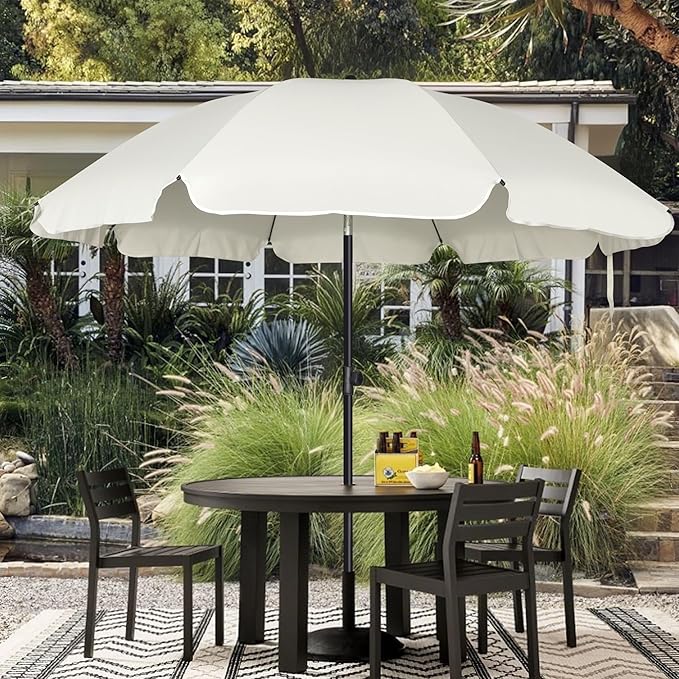 Blissun 6.5ft Patio Umbrella with Push Button Tilt & Height Adjustable, UV50+ Sun Protection with Sturdy Fiberglass Ribs & Iron Pole, Market Umbrella for Outdoor Table Garden Backyard Beach