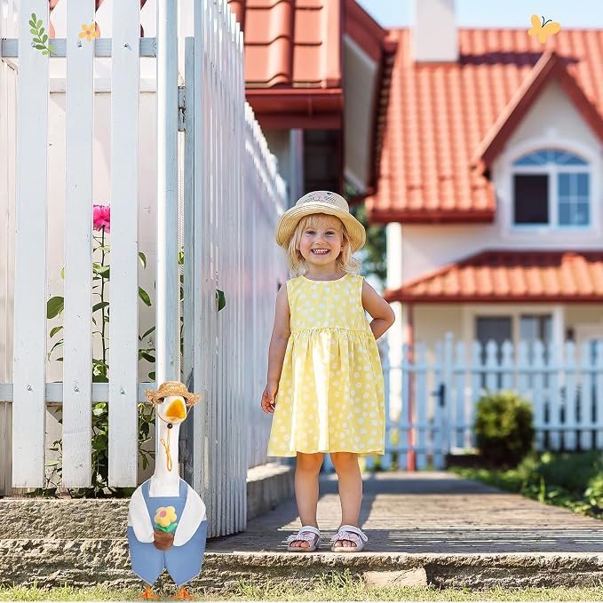 FuWeave Summer Porch Goose Outfit for 17" Blue Overalls Lawn Goose Costume Clothes for Outdoor Patio Yard Lawn Art Decoration
