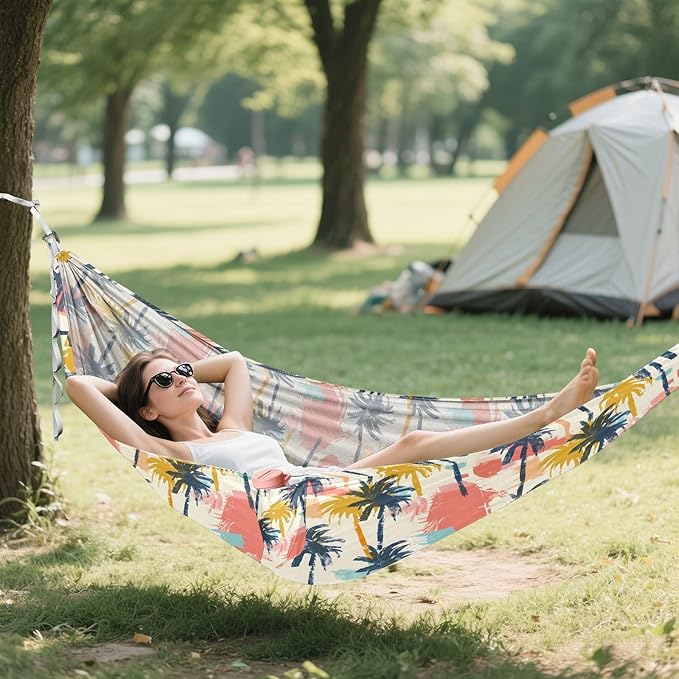 Camping Hammock Outdoor Hammocks for Outside Coconut Tree Retro Beach Trees Portable Lightweight with Pockets Tree Straps Indoor