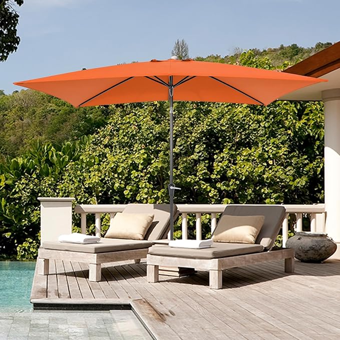 HASLE OUTFITTERS Rectangular Patio Umbrella, 6.5 x 10 ft Rectangle Table Umbrellas w/Heavy Duty Ribs, Effortless Crank and Push Button Tilt, Wind Resistant Sun Umbrella for Outdoor Patio, Orange