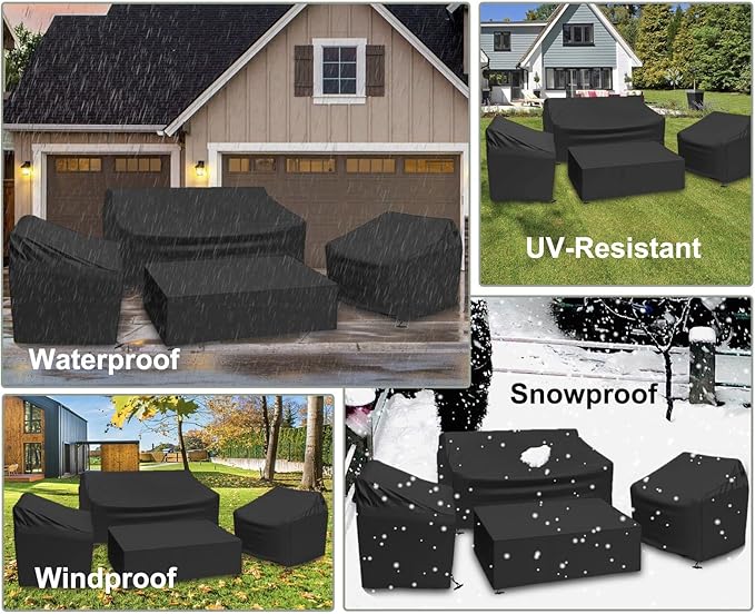 MaWGcowerd Patio Furniture Cover-420D Oxford Cloth Sofa Table Chair Waterproof Cover, 4 Piece Set of Outdoor Garden Patio Furniture Waterproof Dustproof Sunscreen Cover