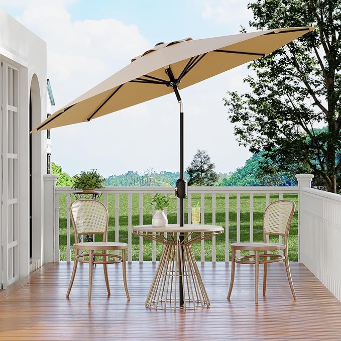 10Ft Patio Umbrella - 8 Sturdy Ribs Outdoor Table Umbrella with Crank Lift & Push Button Tilt - Market Umbrella for Pool, Deck, Yard, Garden - Turquoise