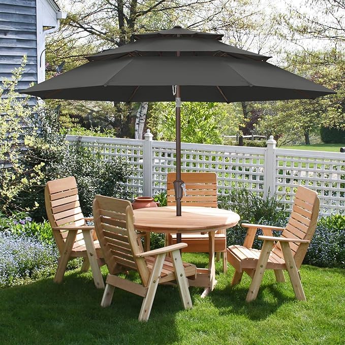 ABCCANOPY 9Ft 3 Tiers Market Umbrella, Outdoor Table Umbrella for Patio, Deck, Backyard (Dark Gray)