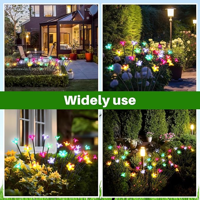 Rossesay 4 Pcs Solar Firefly Lights for Garden Swaying Lights Decoration Outdoor Garden Fairy Light for Yard Pathway Patio Lawn Waterproof Firefly Stake for Outside Holiday Decor(Flower)