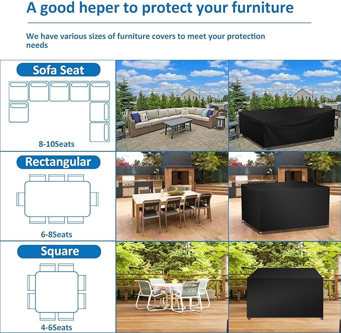 Wanocean Patio Furniture Covers Waterproof, Outdoor Furniture Cover with Storage Bag, Outdoor Table and Chair Cover for Rain, UV, Snow and Dust(78" L x 78" W x 33" H)