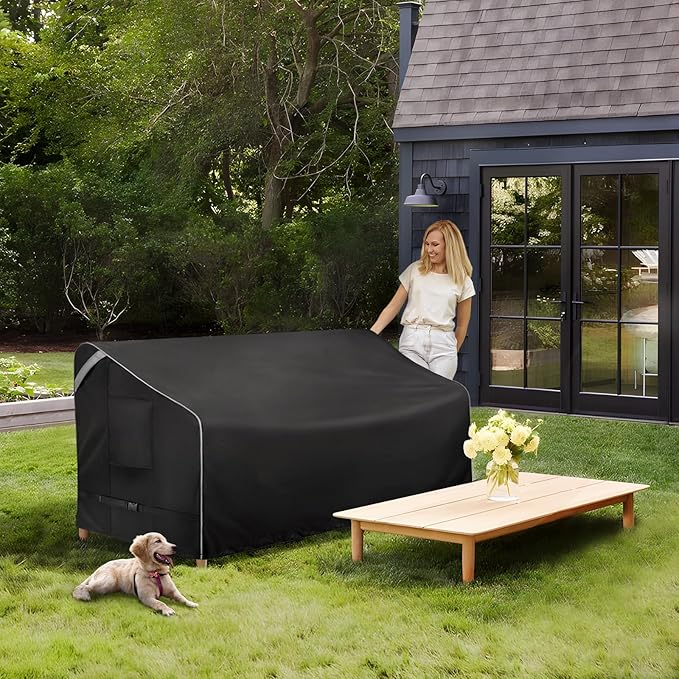 COSFLY Outdoor Patio Sofa Covers Waterproof, Heavy-Duty UV-Resistant Furniture Covers, Adjustable Fit with Buckle Straps, Fits 3-Seater Sofa up to 80"W x 33"D x 32"H ( Black)