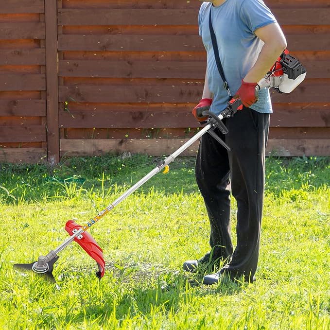 Gasoline Brush Cutter 2-Stroke8500RPM Gas Weed Wacker Brushs Cutter and Gas String Trimmer 2-Cycle Extreme Duty with Fuel Tank Multi Garden Tools Brush Cutters Weed Wacker for Yard Lawn (52CC+1700W)
