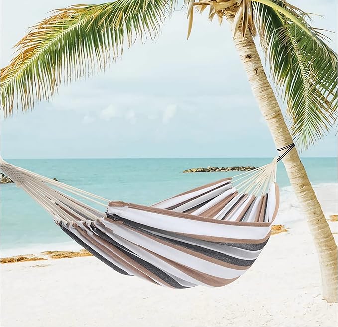 Comfortable Camping Hammock for 2 Preson Portable Hammock with Hanging Ropes & Carry Bag, Large79''x60''Cotton Hammock Up to 550lbs&Heavy Duty Carabiners for Camping Outdoor/Indoor Patio Backyard