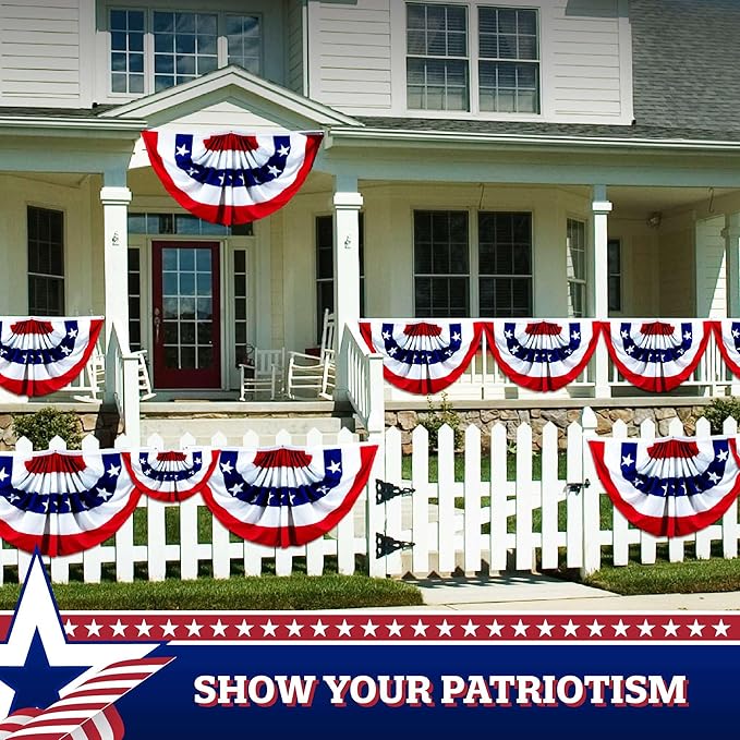 G128 3 Pack: USA Pleated Fan Flag, 2x4 Feet American USA Bunting Decoration Flags Printed Patriotic Stars & Stripes with Canvas Header and Brass Grommets