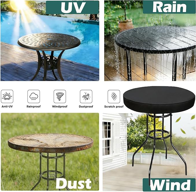 SUNICO Outdoor Round Table Cover 32" Dia, Patio Table Cover Round for Patio Circle Coffee Table & Tea Table & Picnic Table.Windproof, Waterproof, Stain-Resistant, Durable Table Cover