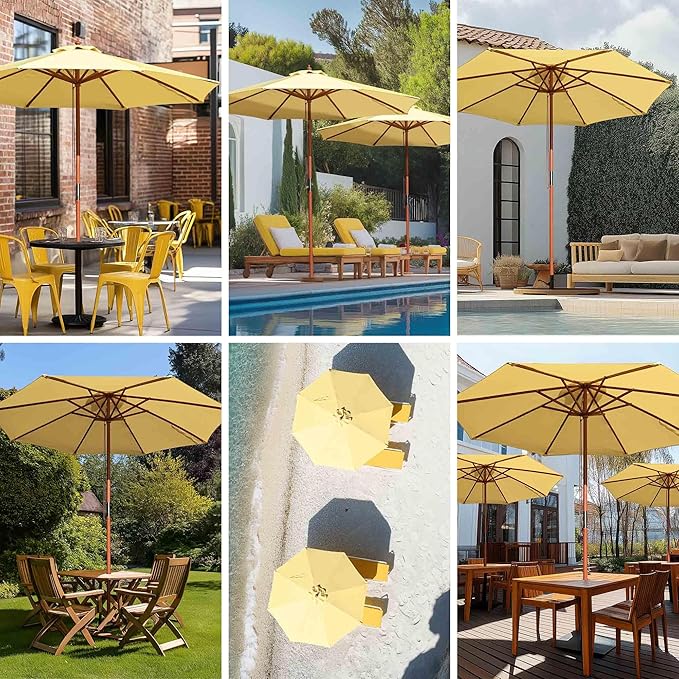 Yescom 9ft Coastal Solid Wood Umbrella Pulley Lift Commercial Base with Wheel Included for Seaside Restaurant Terrace Poolside Beach Club