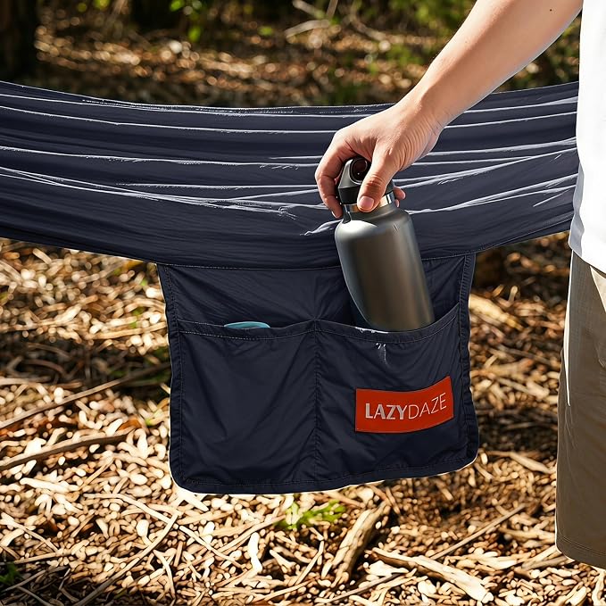 Lazy Daze Hammocks Camping Hammock with Curved Spreader Bar, Portable Hammock with Tree Straps, Carrying Bag, Carabiners for Outside, Hiking, Outdoors, 450lbs Capacity, Grey