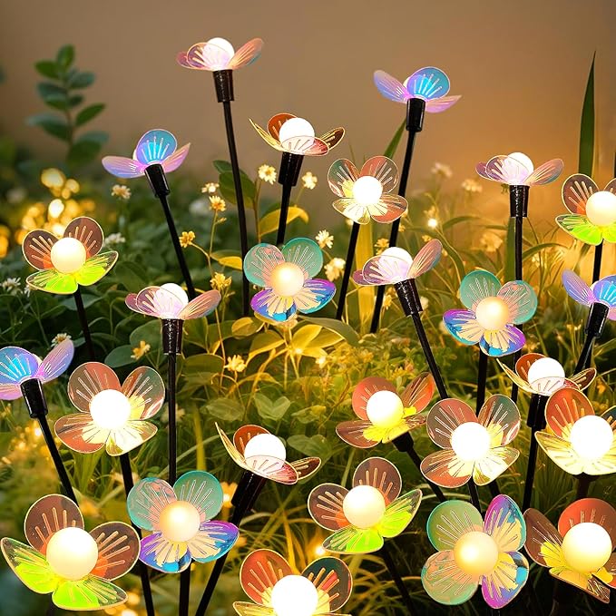 MRHEPHAESTUS Solar Garden Lights, 2 Pack 12 LED Solar Swaying Flower Light, Waterproof Firefly Lights Outdoor Fairy Light for Garden Patio Yard Pathway Flower Bed Decoration