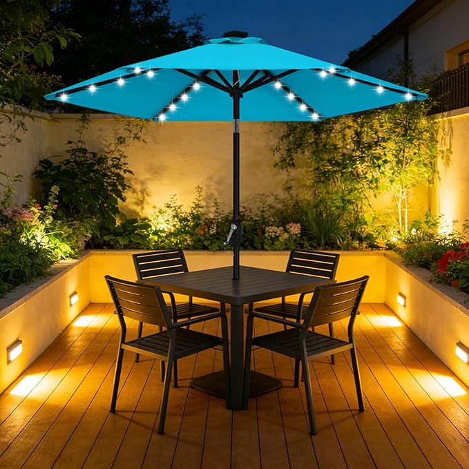 ABCCANOPY Durable Solar Led Patio Umbrellas with 24LED Lights 7.5FT (Turquoise)