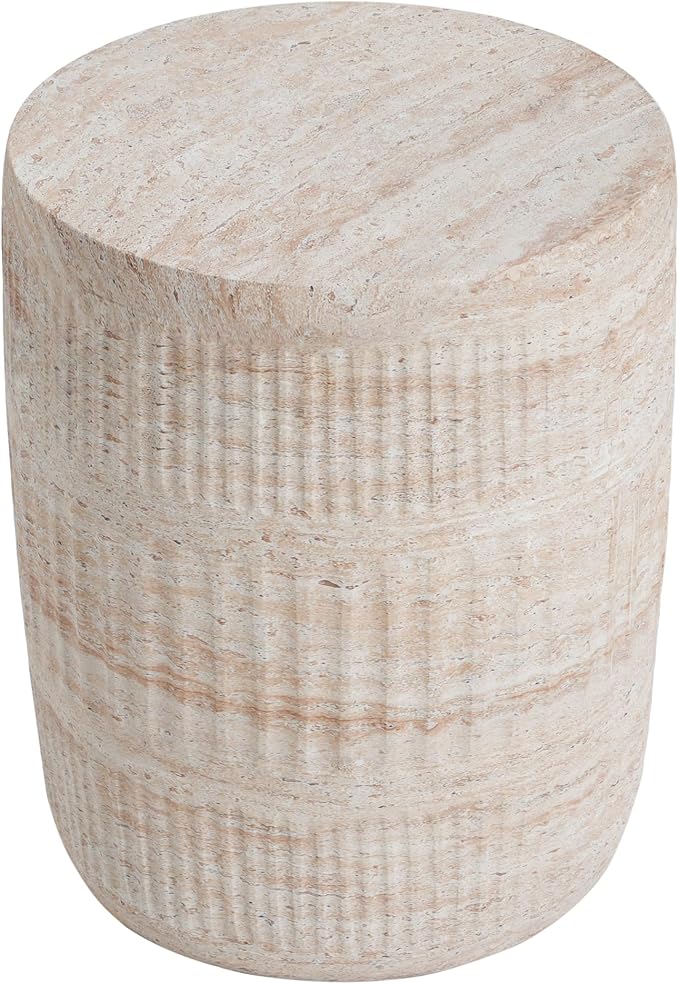 Outdoor Side Table 15" Cylindrical Shape Concrete Side Table, Patio Tables for Outside Decorative Garden Stools, No Assembly Accent Table for Patio Porch Living Room, Beige