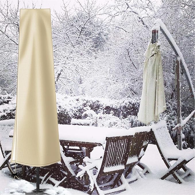 OKPOW Umbrella Cover 420D Oxford Fabric Patio Umbrella Covers Waterproof with Zip, for 9ft to 12ft Garden Outdoor Umbrella (Khaki)