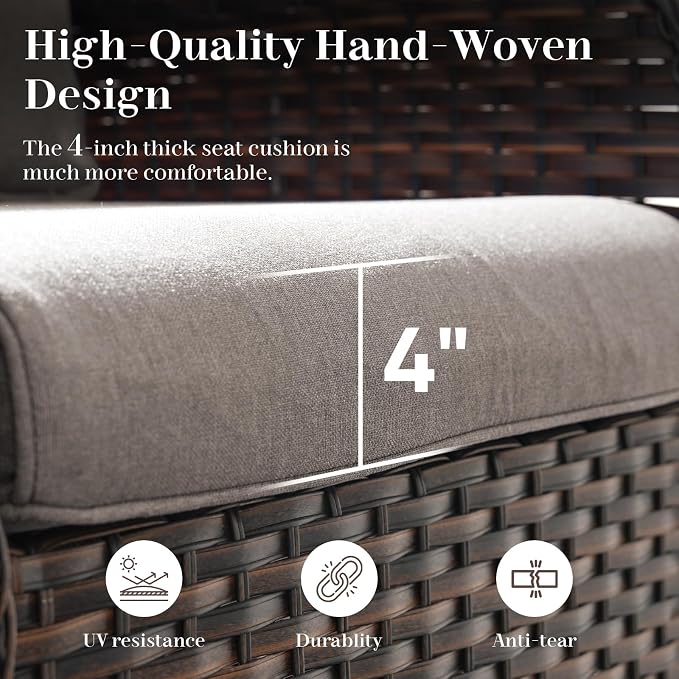 Rilyson Luxury Wicker Outdoor Conversation Set with Glider Rocker Chairs, 5 Pieces Patio Furniture Set with Rattan Swivel Rocker Chairs and Ottomans All Weather Brown/Grey
