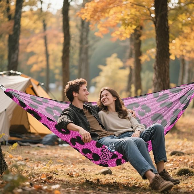 Fake Glitter Leopard Print Rose Red 330lb Capacity Outdoor Hammocks with Portabl Carry Bag Hanging Hammock for Indoor Outdoor Patio Bases para hamacas para adultos