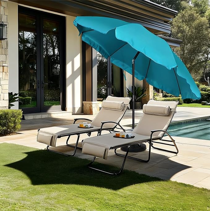 Blissun 6.5ft Patio Umbrella with Push Button Tilt & Height Adjustable, UV50+ Sun Protection with Sturdy Fiberglass Ribs & Iron Pole, Market Umbrella for Outdoor Table Garden Backyard Beach