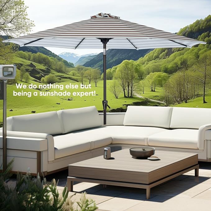 Tempera Patio Market Outdoor Table Umbrella with Push Button Tilt and Crank, Large Sun Umbrella with Sturdy Pole & Fade Resistant Canopy, Easy to Set