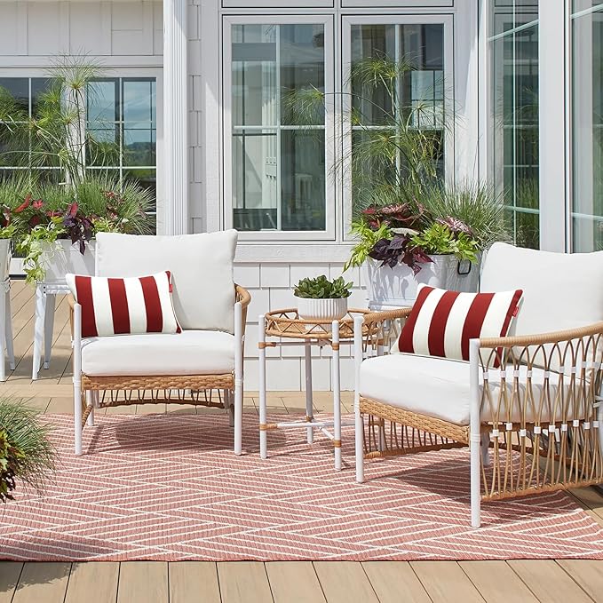 Pcinfuns Pack of 2 Outdoor Throw Pillows,20x20 Inch All-Weather Water-Resistant Patio Pillows with Inserts,Decorative Pillows for Patio Furniture,Couch,Sofa,Poolside,Red White