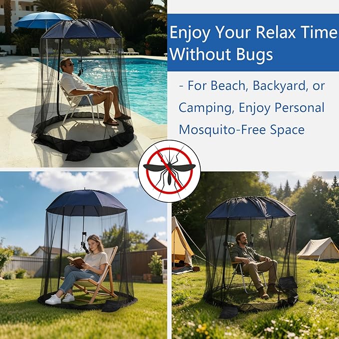 41.2" Umbrella with Mosquito Net for Beach Chairs, Stroller, Camping, Include Adjustable Universal Clamp, Drawstring Bag, Sandbags, Portable Sun Umbrella with Mosquito Mesh, Not Include Chair