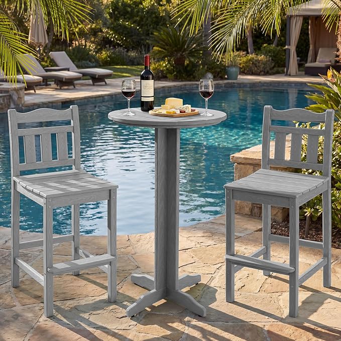 Outdoor Round Bar Table, 43 Inch All-Weather HDPE Bar Height Pub Table with Adjustable Feet, Heavy Duty High Top Bistro Table for Garden, Deck, Poolside,Backyard (Slate Grey)