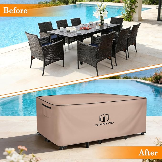 STARTWO Outdoor Furniture Covers Waterproof,Sofa,Table and Chairs General Purpose Patio Furniture Covers with Elastic Hem and Air Vents 74L x 74W x 28H inch