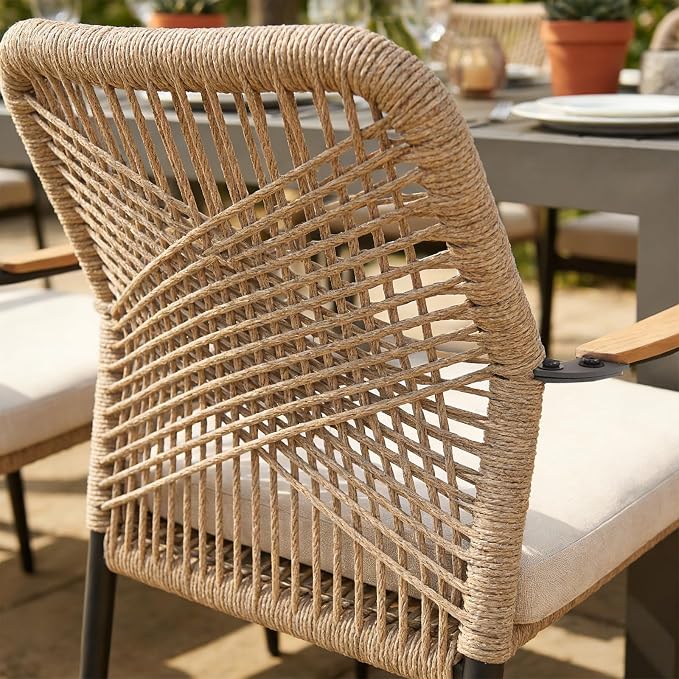 SUNSITT 9 Piece Outdoor Patio Dining Set, 63" - 105" Aluminum Expandable Outdoor Dining Table and 8 Woven Wicker Patio Chairs w/WPC Armrests for Garden, Dark Grey