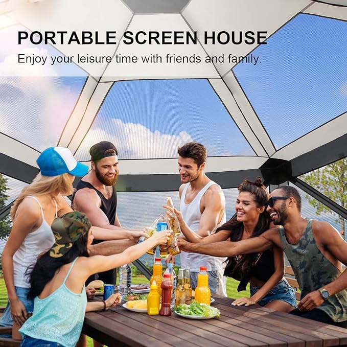 COBIZI 12x12 FT Pop Up Canopy Extendable Tent, Gazebos On Clearance with Removable Roof, Screened in Gazebo with sidewalls, Screen Tents Portable carpas para Patio for Outdoor Camping,Backyard,Gray
