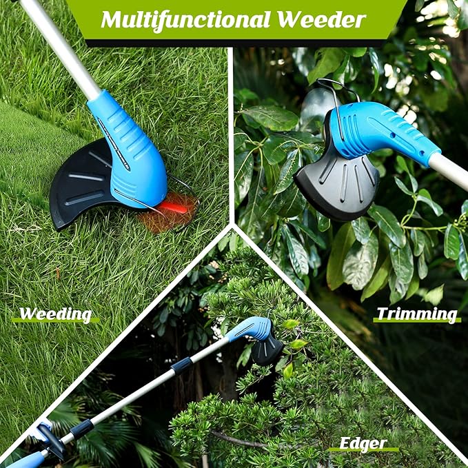 Lipoliftco Weed Wacker Cordless, 12V Battery Powered Lawn Edger, Grass Cutter with 2 * 2000mah Rechargeable Batteries and 3 Types of Blades, Lightweight Electric Mower for Garden and Yard Lawn