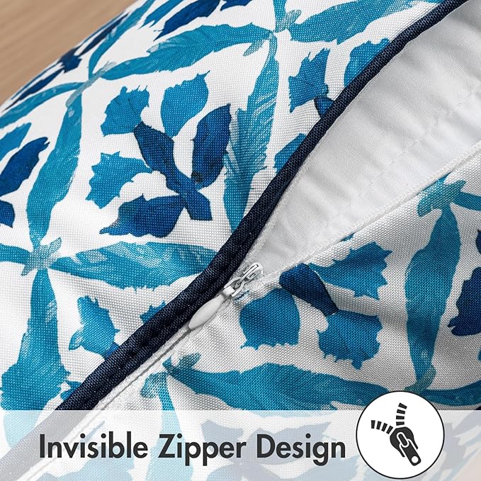 MIULEE Pack of 2 Decorative Outdoor Waterproof Throw Pillow Covers Flower Print Chic Boho Accent Pillow Covers for Square Garden Patio Cushion 18x18 Inch, Navy Blue