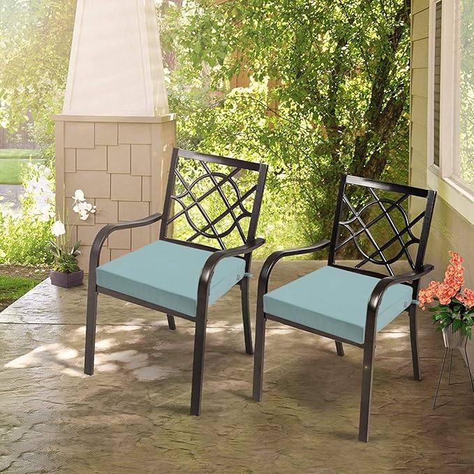 FUNHOME Outdoor Chair Cushion Covers 2 Pack, No Insert! Patio Cushion Covers Replacement 24" x 22" x 4", Water Resistant Patio Chair Cushion Slipcovers, Aqua Leala(Covers ONLY)