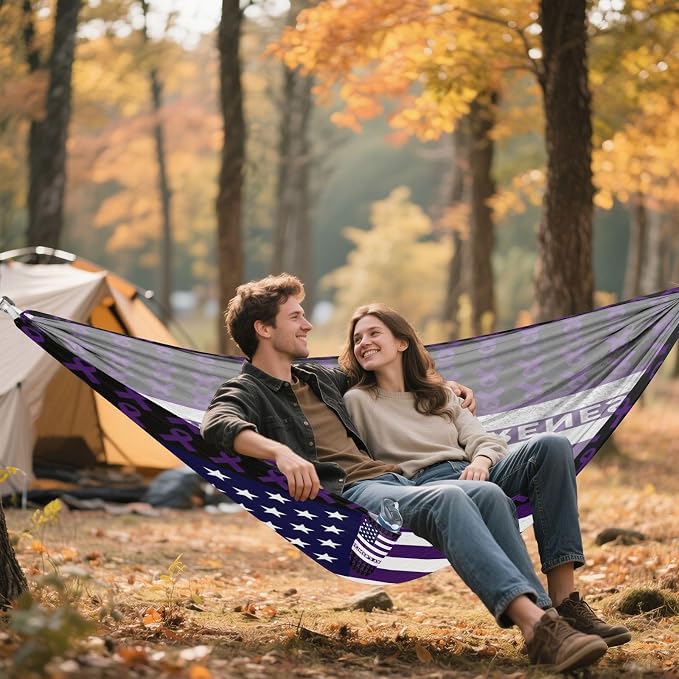Purple Ribbon Alzheimer's Awareness Disease USA Flag Hammocks with Hanging Rope Indoor Hammock for Outside Patio Backyard Poolside