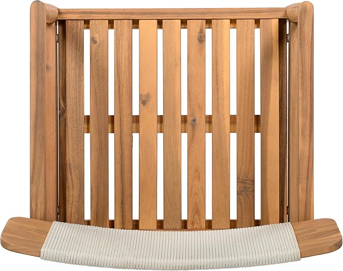 Merax 5 Pieces Patio Dining Sets for 4 People, Outdoor Acacia Wood Furniture Sets, 47.25" Large Round Table & Slatted Dining Chairs for Garden Patio Deck, Teak Look & White Rope