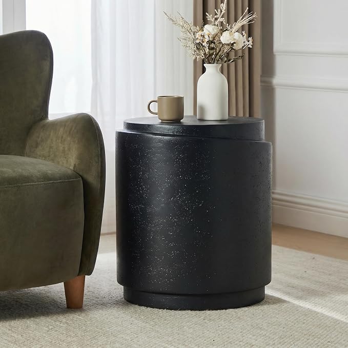Christopher Knight Home Jarvan 18.7" H Cylindrical MGO Outdoor Side Table, Patio Decorative Small End Table, Round Top Lightweight Concrete Garden Stool for Patio Balcony, No Assembly, Black