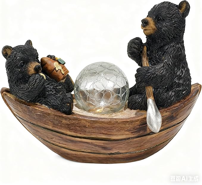 Rezpuao Garden Statue of Bear,Garden Decor Bear Figurine,Bears Outdoor Statue,Solar Decor for Patio,Balcony,Yard,Lawn Ornament
