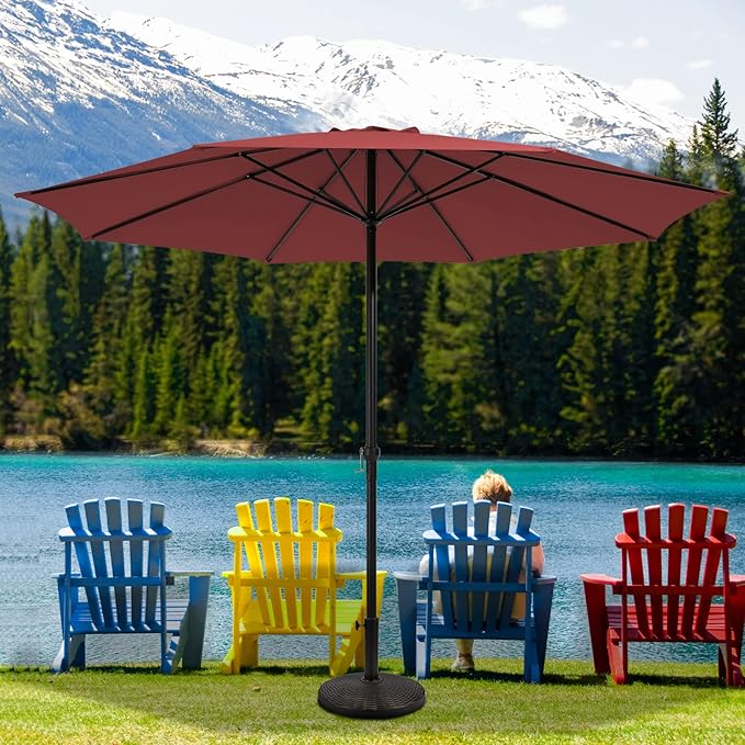 MEWAY 10ft Patio Umbrella Large Market Outdoor Garden Table Deck Pool Backyard Fishing Sunshade Umbrella with Push Button Tilt, Crank and UV Protection(10 ft, Red)