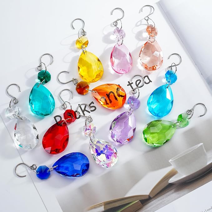 10 Pcs Lake Blue Crystal Bauhinia Suncatcher Prisms Chandelier Window Decor | Lake Blue Crystal Bauhinia Prisms Suncatcher Pendants 3 Inch Chandelier Hanging Sun Catcher for Window Garden Wedding Decor