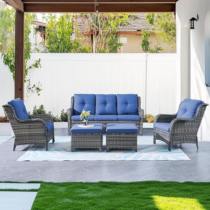 Belord Wicker Furniture 4 Pieces Outdoor Patio Furniture Set Patio Loveseat Sofa Set with Wicker Chairs and Coffee Table, Paito Conversation Set for Porch Garden Deck Balcony Poolside
