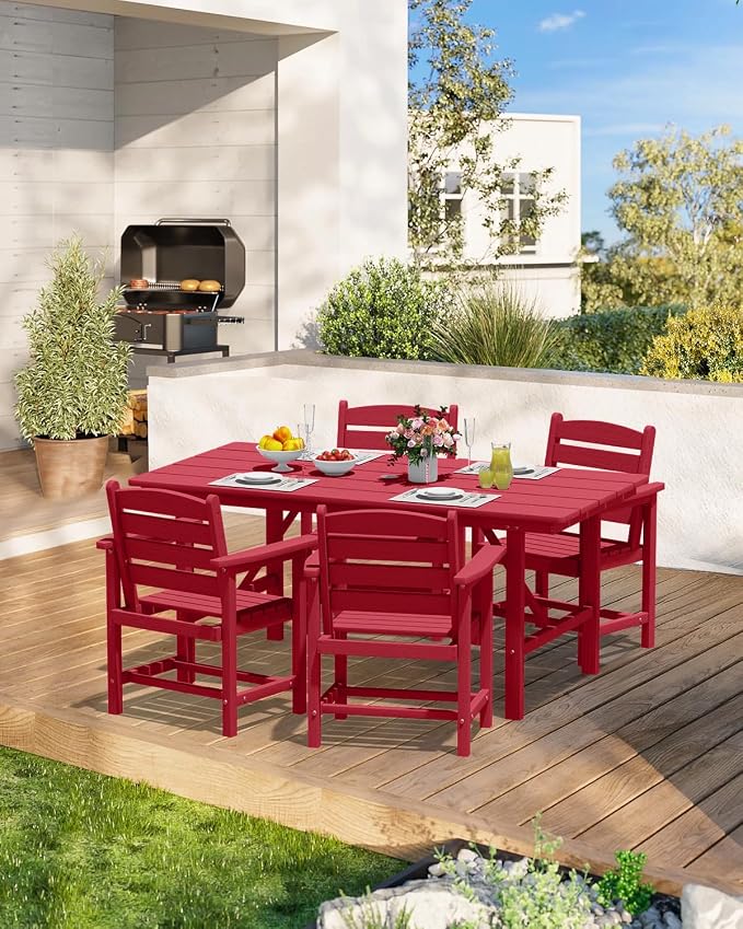 PLUUV Patio Dining Chair Set of 2, All Weather HDPE Outdoor Dining Chair with Wide Armrests & Ergonomic Design, Outdoor Patio Chairs for Backyard, Balcony, Reddish