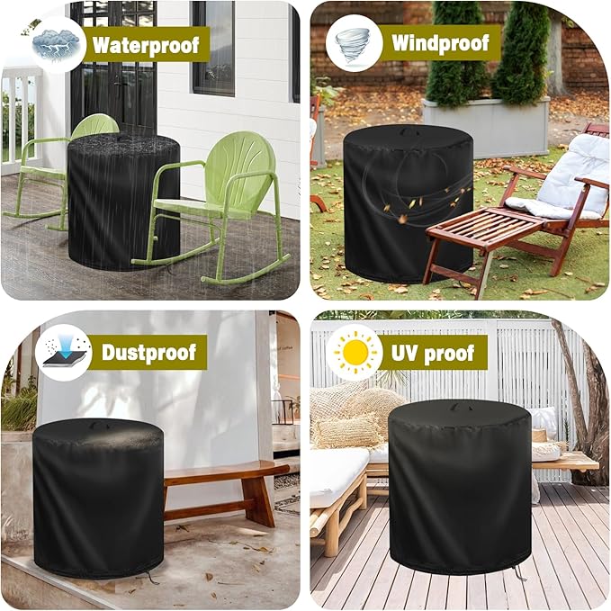 Patio Table Cover for 14.5" Round Side Table, Waterproof Outdoor Round Coffee Table Cover End Table Cover- 15"D x 17"H, Black