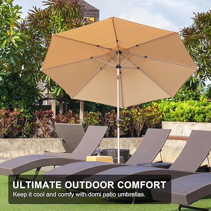 Domi 10FT Patio Umbrella Outdoor Market Umbrella with Silver Aluminum Pole, UV Resistant Canopy, Wind Vent, Tilt & Crank System, Perfect for Patio, Garden, Deck, Pool, Outdoor Dining, Beige