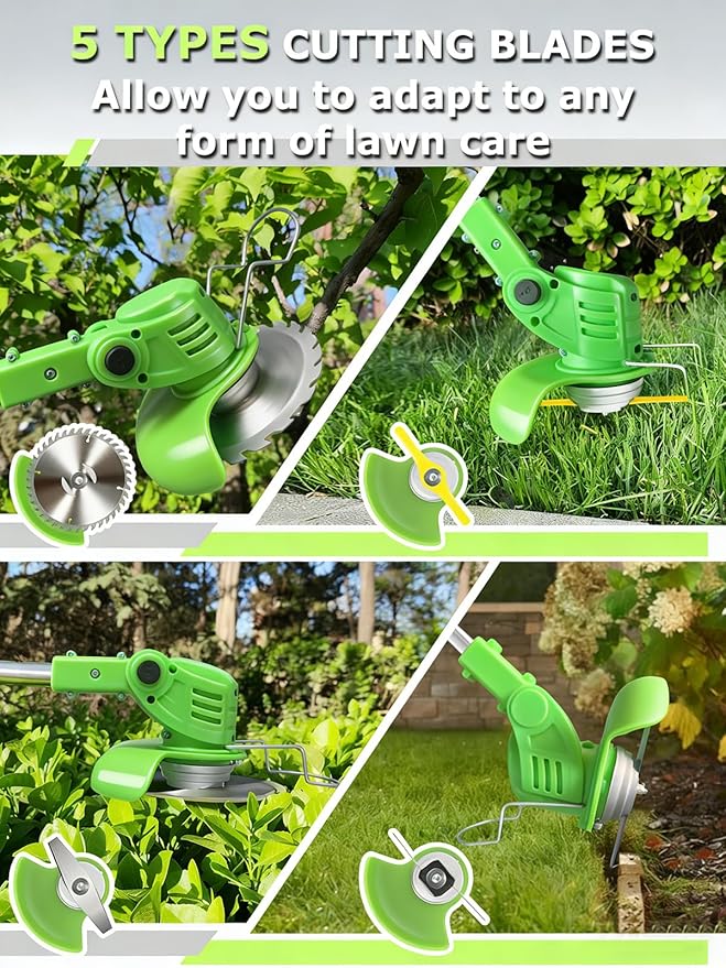 Electric Weed Wacker Battery Powered,20V Lightweight Cordless Weed Trimmer Eater with 2 Battery and Charger,3 in 1 Grass Trimmer/Brush Cutter/Lawn Edger with 26 Blade for Yard,Garden