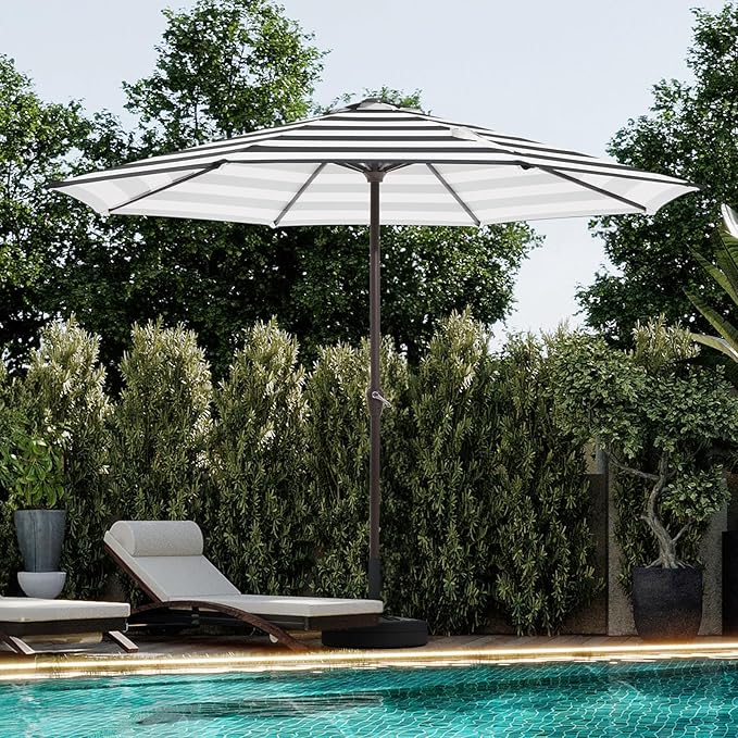 JEAREY 12' Patio Umbrellas Outdoor Table Market Umbrella w/Crank, 8 Sturdy Ribs, UV Protection Windproof for Garden, Deck, Backyard, Pool(Black Striped)