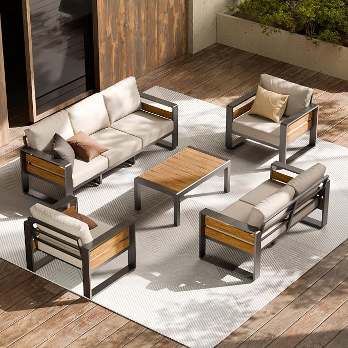 ZANDOR Aluminum Outdoor Patio Furniture - Outdoor Coffee Table, All-Weather Metal Modern Outside Furniture, Rectangle Patio Coffee Table, Garden/Backyard/Porch, Grey