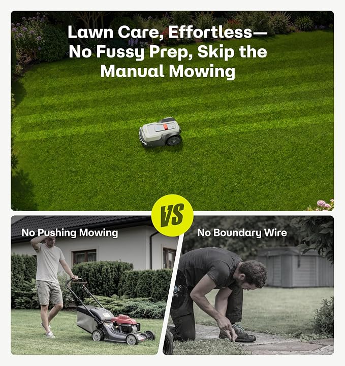 T1200Pro Robot Lawn Mower Wire-Free with Garage, Automatic Lawn Mower for 0.35 Acre, 45% Slopes, Cutting Height 3-6cm, Wireless RTK+AI Powered Robot Mower