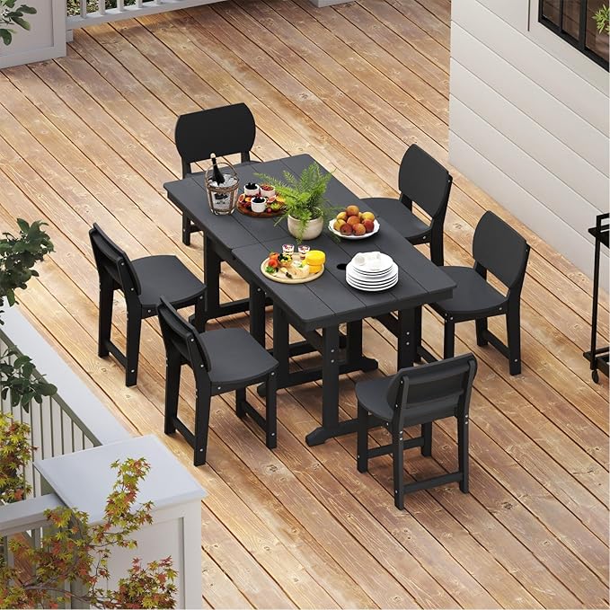 5-Piece HDPE Outdoor Patio Dining Set (Includes 1 Square Table and 4 Chairs) (All-Weather, Easy to Assemble, Umbrella Hole, 10+ Years of Lifespan) - Black