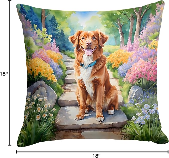 Caroline's Treasures Nova Scotia Duck Tolling Retriever Spring Path Throw Pillow Machine Washable, Indoor Outdoor Decorative Pillow for Couch, Bed or Patio, 18Hx18W