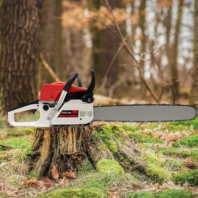 20-Inch Gasoline Chainsaw, 52CC 2000W 2-Stroke Portable Gas Powered Chain Saw, 7500RPM High Speed Single Cylinder Air-Cooled Cordless Hand Pull Start Chainsaw for Wood Cutting Gardening